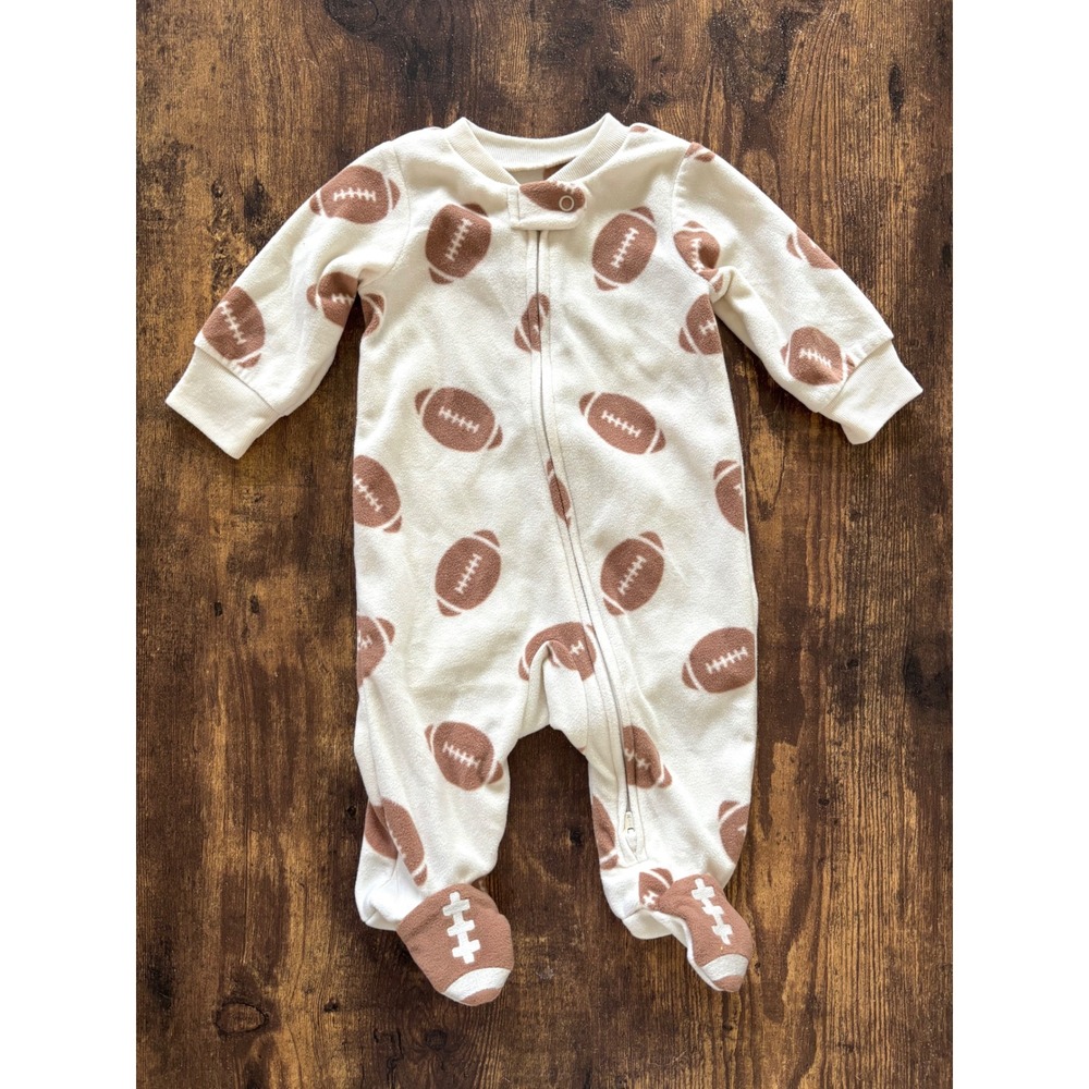 Carters Child of Mine Baby Fleece Football Print Footed Sleep and Play 0-3M